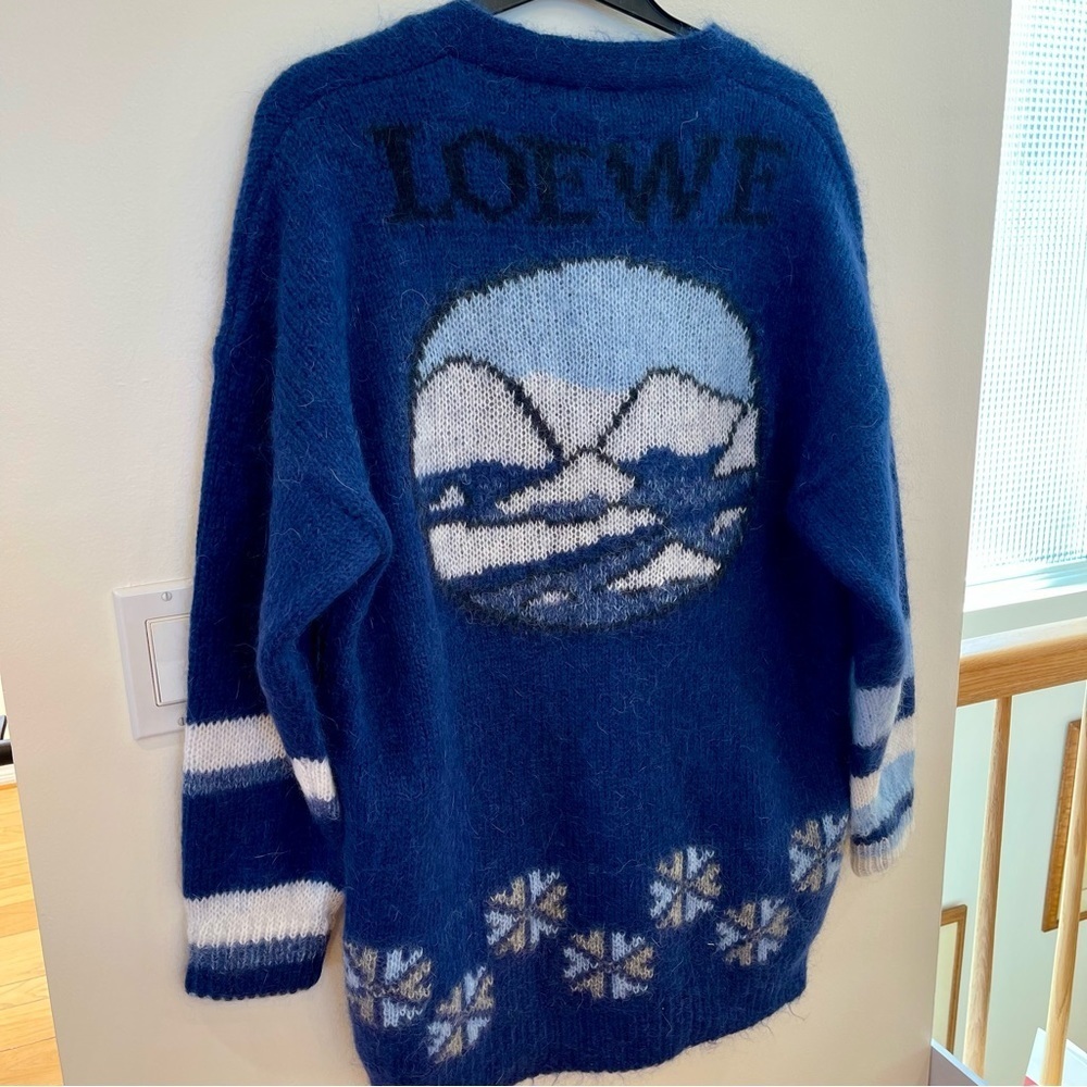 NWT Loewe Mohair Knit Cardigan Oversized Women’s Blue Sweater Polar Bear Winter